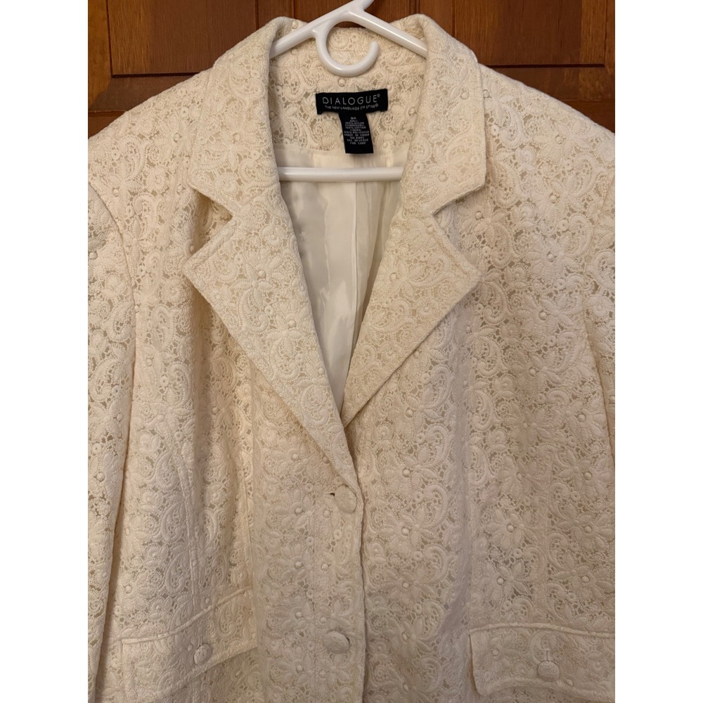 Dialogue Embroidered Lace Blazer Women 3X Cream 2-Button Business Casual Jacket